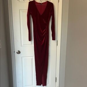 Elegant Red Velvet Wrap Dress